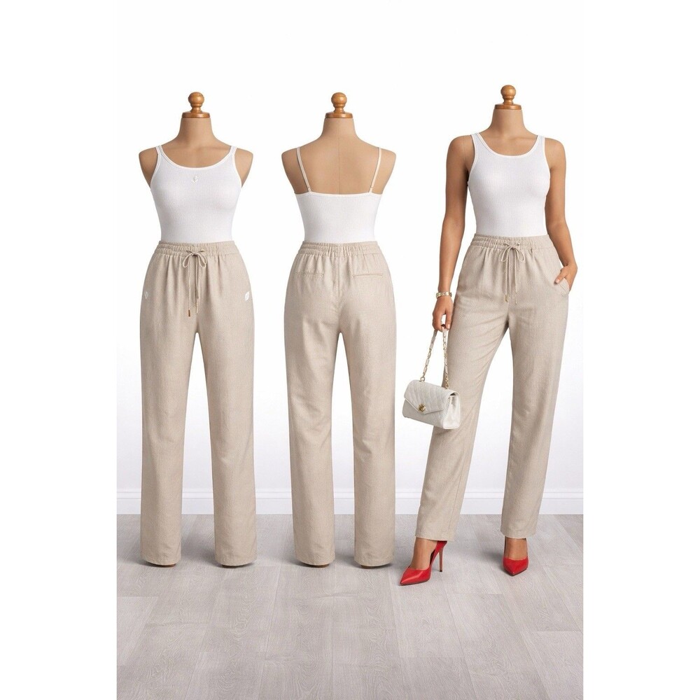 Celia Women's Cabana Pants XL Beige Drawstring Lounge Beach Resort Relaxed Fit